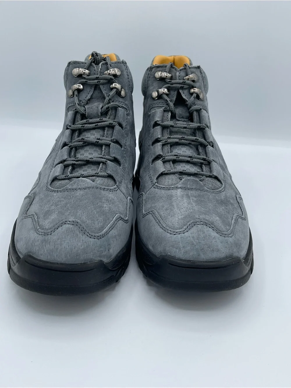 Men's Gray Suede Lace-Up Hiking Boots with Yellow Interior